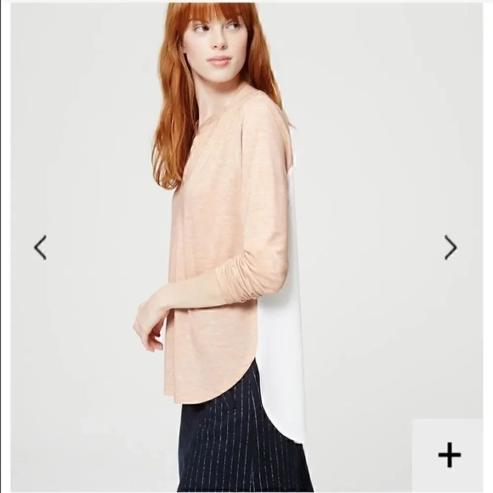 NWT Mixed Media Split Neck Top Shirttail Hem XS